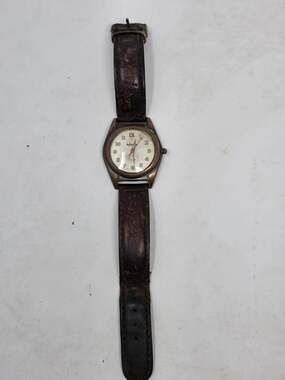 Infinity Quartz Wristwatch White Dial Stainless Steel Back Brown Strap